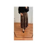 Leoparlı Ipek Saten Etek - Siyah