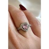 Leostone Pembe Zirkon Taşlı Kalp Tasarım Ayarlanabilir Kadın Yüzük