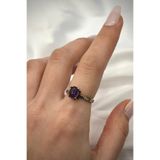 Leostone Vintage Seri Ayarlanabilir Paslanmaz Kararmaz Yüksek Oval Tasarım Ametist Doğal Taş Bronz Yüzük