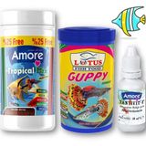 Lepistes-Melek-Plati-Moli Balık Yemi 125ml, Lotus Guppy Granül 100ml, Multivitamin