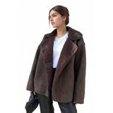 lermona Else Acı Kahve Süet Dokulu İçi Peluş Kürklü Oversize Zr Model Mont Kaban