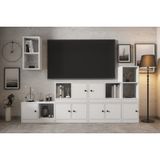 Leron Duvar Kitaplıklı Sekiz Kapaklı Raflı Tv Ünitesi Beyaz 228 Cm Çıtasız Tv 1269 Ç