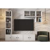 Leron Eva Kitaplıklı Duvar Raflı 5 Kapaklı Modern Beyaz Tv Ünitesi Hvv Tvt 1003