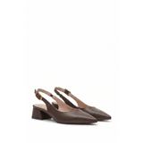 Les Chatelets Été en Ville Cilt Kahverengi Slingback Topuklu Ayakkabı | Sivri Burun | 5 cm Alçak Topuk | Bilekten Bağlamalı
