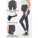 Lesa Wear Ayarlanabilir Yüksek Bel Esnek Toparlayıcı ve Sıkılaştırıcı Hamile Tayt Antrasit - XL - Gri