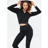 Lesa Wear Fitilli Kapüşonlu Içi Polarlı Yumuşacık Şardonlu Kaşkorse Crop Sweatshirt Hırka