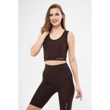 Lesa Wear Halter Yaka Spor Sütyeni Crop Top Esnek Likra Kumaşla Rahat ve Şık Tasarım - 2XL - Kahverengi
