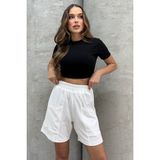 Lesa Wear Kadın Yüksek Bel Şort Keten Görünümlü Çift Cep ile Günlük Kullanım İçin İdeal - Beyaz