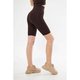 Lesa Wear Yüksek Bel Likralı Kısa Şort Tayt Kadınlar İçin Modern ve Şık Tasarım - Kahverengi