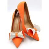 Lescarpe 5095 Fiyonk Taş Detaylı Stiletto Topuklu Abiye Ayakkabı - Turuncu