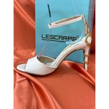 Lescarpe LES024 Bej (Krem) Bilekten Bağlamalı Yılan Topuk Detaylı Yüksek Ince Topuklu Ayakkabı Stiletto