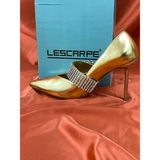 Lescarpe LES045 Altın Gold Kadın Taşlı Kemer Tokalı Abiye Topuklu Ayakkabı Stiletto