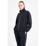LESCON Kadın Sweatshirt, Fermuarlı, Siyah, S Beden