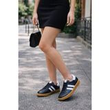 Lescon Pepita Z923 Bağcıklı Sneaker Deri Genç Kadın Spor Ayakkabı - Siyah - Beyaz