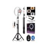 LESGO Kumandalı Youtuber Tiktok Çekim Işıklı Telefon Tutucu Makyaj Işığı Ring Light 10 Inç + 2.1 M Tripod