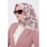 Lesscarves Desenli Pamuk İpek Eşarp LS2207 05-Ekru-Pudra-Çay Yeşili