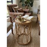 Lessio Home Malibu El Işçiliği Gerçek Rattan (Bambu) Yuvarlak Orta & Yan Sehpa - Bohem Iskandinav Tasarım - 35x55 cm