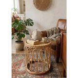 Lessio Home Malibu El Işçiliği Gerçek Rattan (Bambu) Yuvarlak Orta & Yan Sehpa - Bohem Iskandinav Tasarım - 41x55 cm
