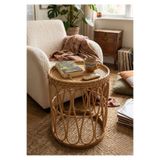 Lessio Home Malibu El Işçiliği Gerçek Rattan (Bambu) Yuvarlak Orta & Yan Sehpa - Bohem Iskandinav Tasarım - 47x55 cm