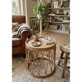 Lessio Home Malibu El Işçiliği Gerçek Rattan (Bambu) Yuvarlak Orta & Yan Sehpa - Bohem Iskandinav Tasarım - 53x55 cm