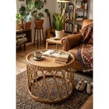 Lessio Home Malibu El Işçiliği Gerçek Rattan (Bambu) Yuvarlak Orta & Yan Sehpa - Bohem Iskandinav Tasarım - 59x45 cm