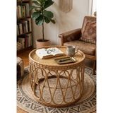 Lessio Home Malibu El Işçiliği Gerçek Rattan (Bambu) Yuvarlak Orta & Yan Sehpa - Bohem Iskandinav Tasarım - 65x45 cm
