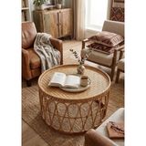 Lessio Home Malibu El Işçiliği Gerçek Rattan (Bambu) Yuvarlak Orta & Yan Sehpa - Bohem Iskandinav Tasarım - 77x45 cm