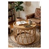 Lessio Home Malibu Gerçek Rattan Bambu Orta Sehpa 71 cm – El Yapımı Bohem | 45 cm Yükseklik | 9 Parça Seri