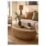 Lessio Home Sumatra Oval Orta Sehpa | Masif Teak(Tik) Ahşap & Doğal Hazeran El İşçiliği Bohem Orta Sehpa 102x67 cm