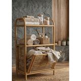 Lessio Home Teka Rattan Bambu Banyo Rafı ve Kirli Çamaşır Sepeti – Doğal Hasır Düzenleyici Dolap 57X123X19 cm