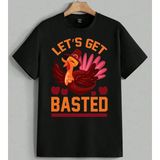 Let Get Basted Hindi Sarkili Baskılı Unisex Erkek Kadın Oversize Tişört Siyah - M