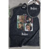 Let It Be The Beatles Ense Baskılı Yıkamalı Kolsuz Tişört, Unisex Rock Band Temalı Sıfır Kol Atlet - Siyah
