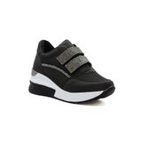 Letao Kadın Simli Taşlı Kolay Giyim Cırtlı Yüksek Taban Sneaker Spor Ayakkabı, Siyah-Beyaz, 37