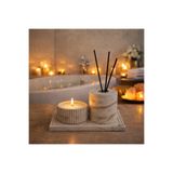 Lethe Design Beton Banyo Seti, Mum, Difüzör Oda Kokusu Kabı ve Dekoratif Tepsi, Banyo Dekoru(KOKU ÇUBUK HARİÇ)
