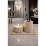 Lethe Studio Design Dekoratif Lüx Beton Dekoratif Seti Difüzör Kabı, Soya Mum, Tepsi (Koku ve Çubuklar Hariç) Banyo, Salon, Yatak Odası Aksesuar - Bej