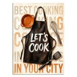 Let'S Cook Siyah Önlük Ve Mutfak Yazısı Dekoratif Kanvas - Mdf Ahşap Tablo