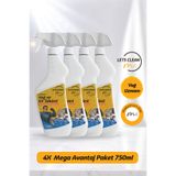 letsClean Ultra Güçlü Yağ ve Kir Sökücü Sprey Mutfak Ocak Fırın Temizleyici - 4x750 ml
