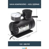 Letsii 12V 300 Psı Taşınabilir Hava Kompresörü