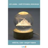 Letsii 3D İstanbul Temalı Kristal Cam Küre Led Lamba Ahşap Soket