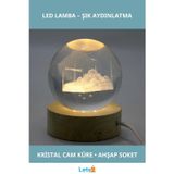 Letsii 3D İstanbul Temalı Kristal Cam Küre LED Lamba Ahşap Soketli