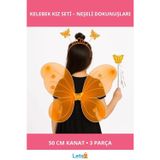 Letsii 50 cm Turuncu Kelebek Kanadı, Taç ve Asa Kostüm Seti