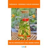 Letsii 900 ml Sızdırmaz Bambu Kapaklı Borosilikat Cam Yağdanlık