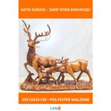 Letsii Ahşap Görünümlü Polyester Geyik Sürüsü 35x12x24 cm Dekoratif Biblo