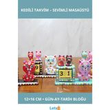 Letsii Ahşap Kedili Dekoratif Masa Takvimi 12X16 cm - Çok Renkli - Tek Ebat - Diğer Masaüstü Gereçleri