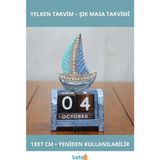 Letsii Ahşap Yelken Takvim 13X7 cm El Işçiliği Dekoratif Masa Aksesuarı - Çok Renkli - Tek Ebat - Diğer Masaüstü Gereçleri