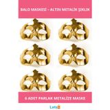 Letsii Altın Metalize Renk Düz Parti Balo Maskesi 6 Adet