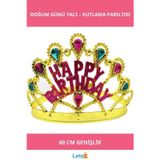 Letsii Altın Renk Dayanıklı Happy Birthday Doğum Günü Tacı 60 cm