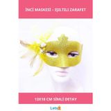 Letsii Altın Renk Simli İnci Detaylı Parti Maskesi 13x18 cm