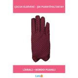 Letsii Bordo Puanlı Likralı Çocuk Eldiveni