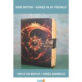 Letsii Deri Defter Güneş Ay Tasarımlı 18X13 cm Sanatsal Günlük - Çok Renkli - Defter & Ajanda
